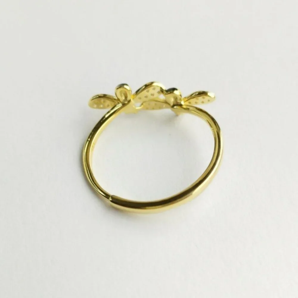 CZ enamel Bee Bees ring 14k Gold over Sterling Silver size 7